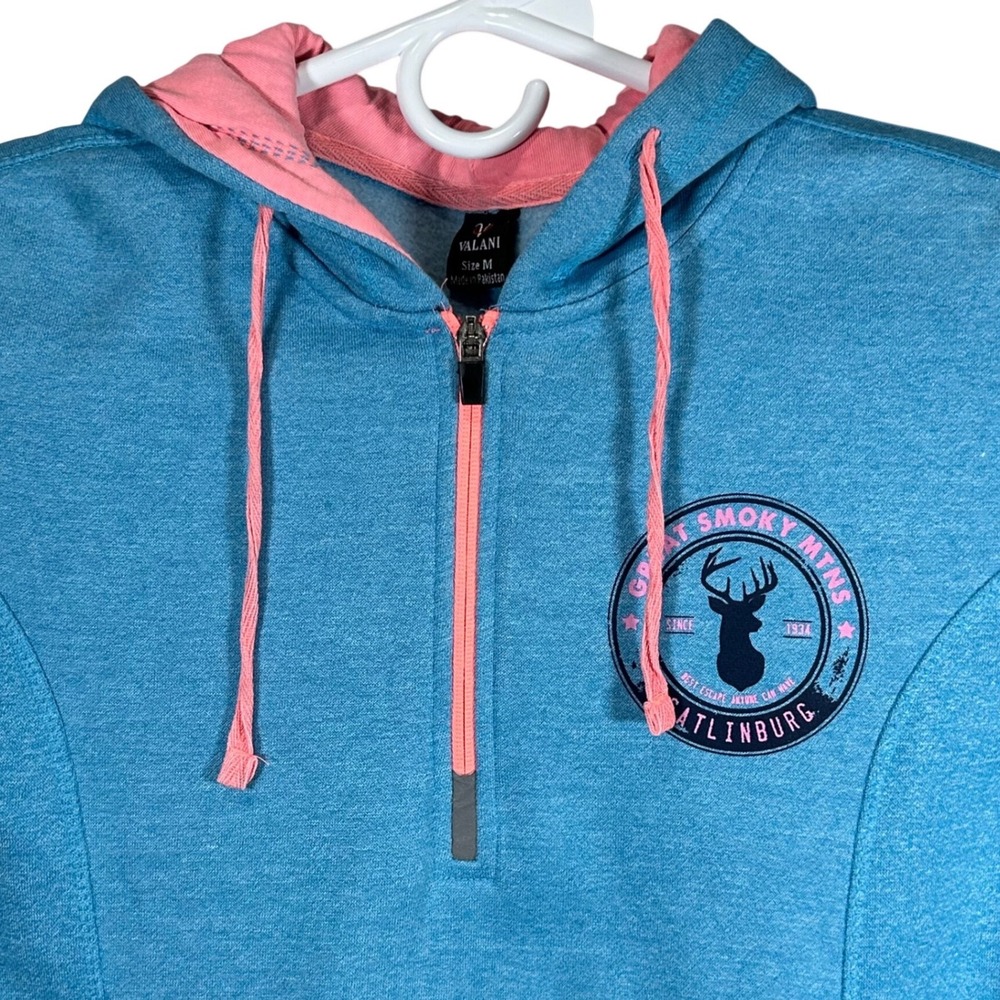 Valani Great Smoky Mountains Gatlinburg Quarter Zip‎ Hoodie Blue Pink Womens Med